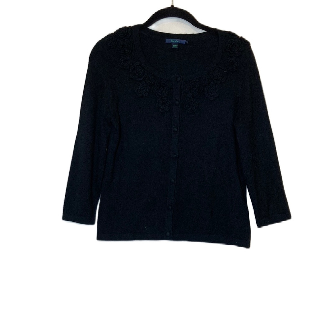 Boden Black Floral Rose Cardigan Sweater Size 6